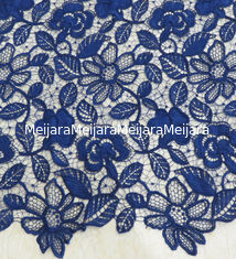 Stretchy Polyester Floral Navy Blue Lace Fabric Trimming Custom Printed